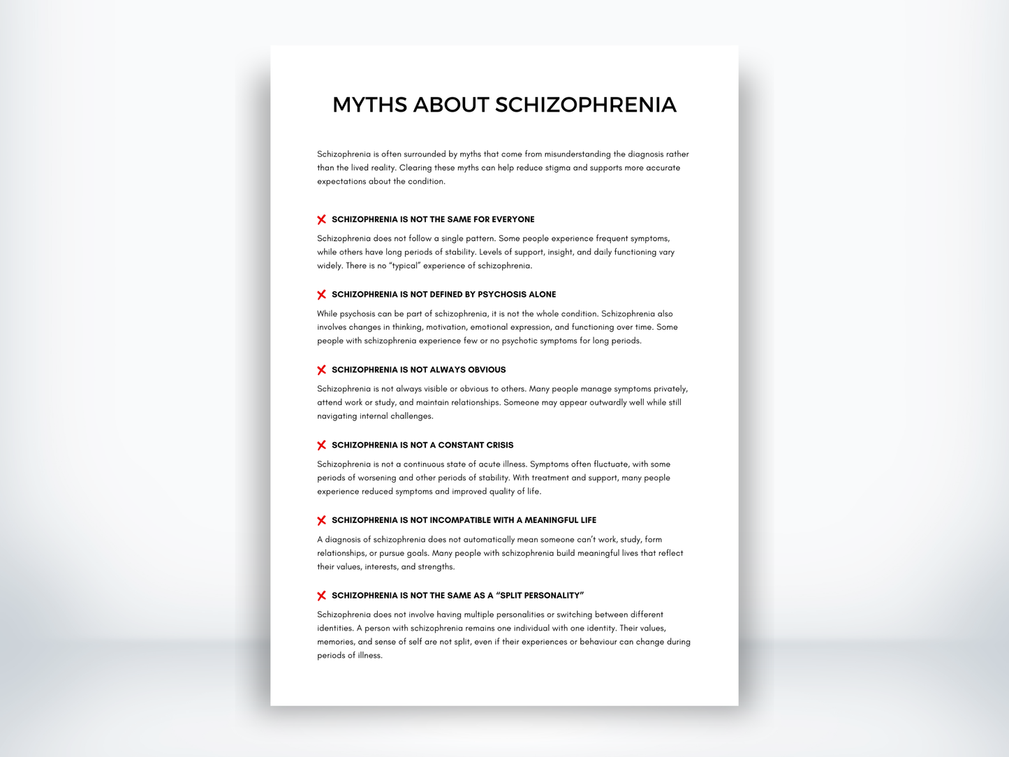 Myths About Schizophrenia Handout PDF