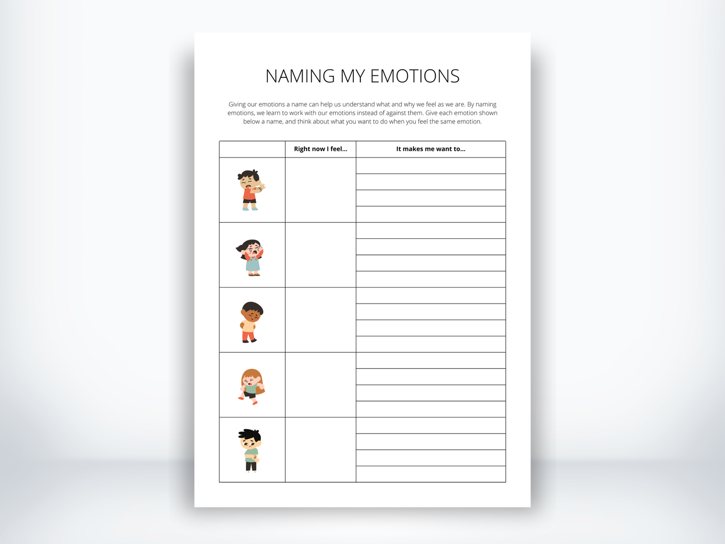 Naming My Emotions Worksheet PDF
