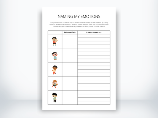 Naming My Emotions Worksheet PDF