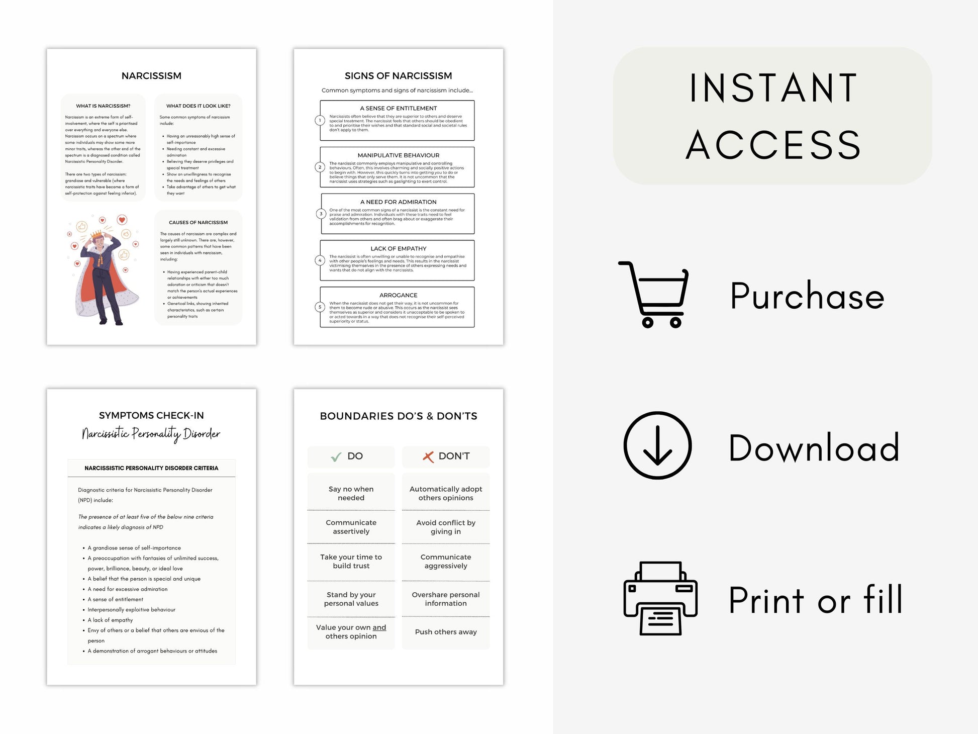 Narcissism Psychoeducation Worksheets