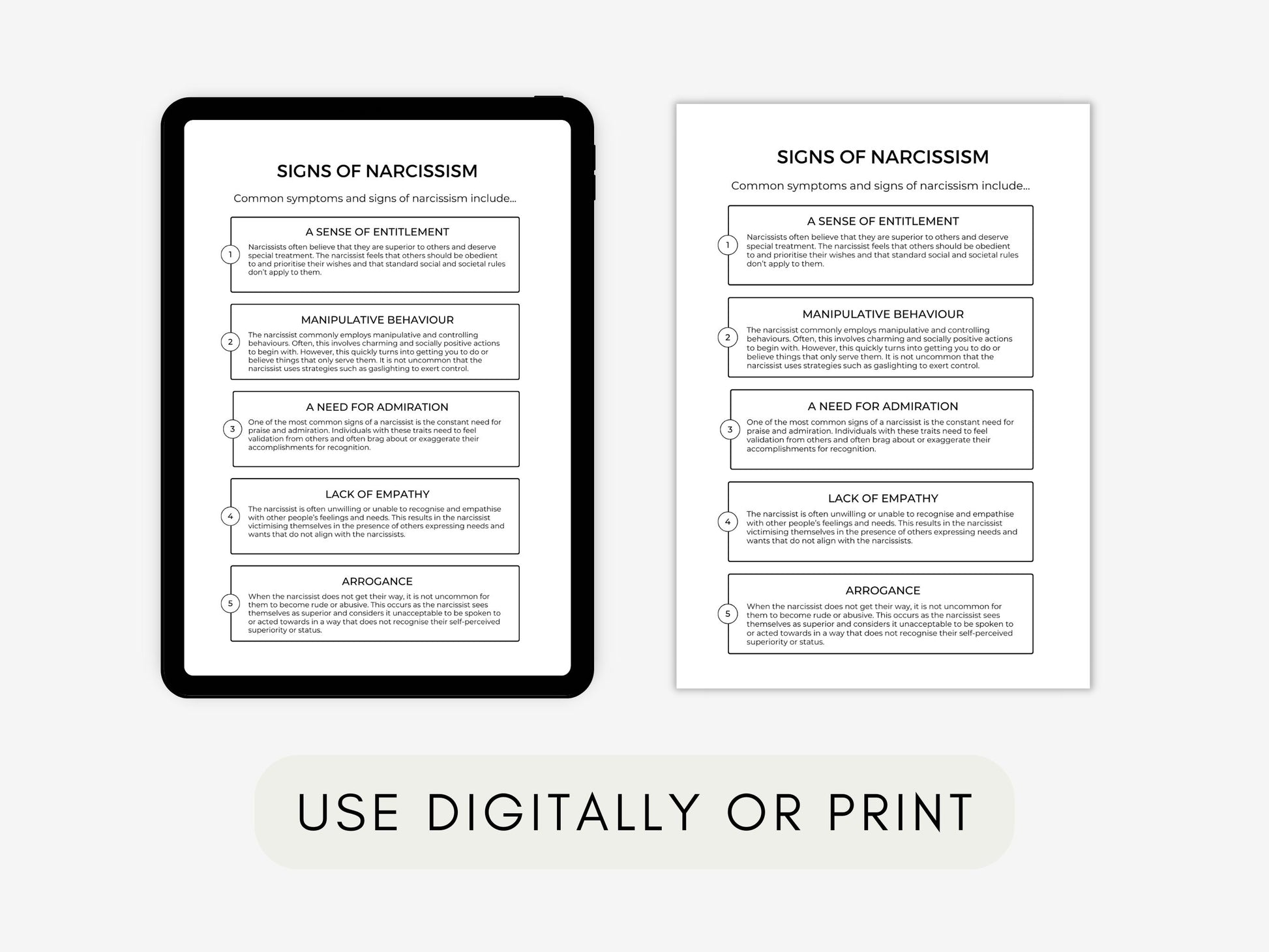 Narcissism Psychoeducation Worksheets