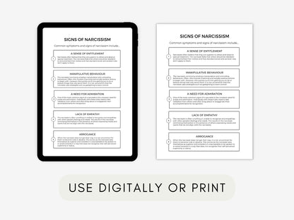 Narcissism Psychoeducation Worksheets