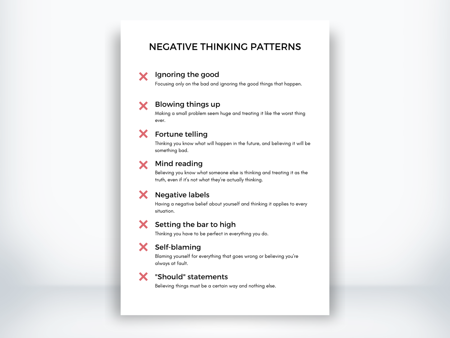 Negative Thinking Patterns Examples PDF