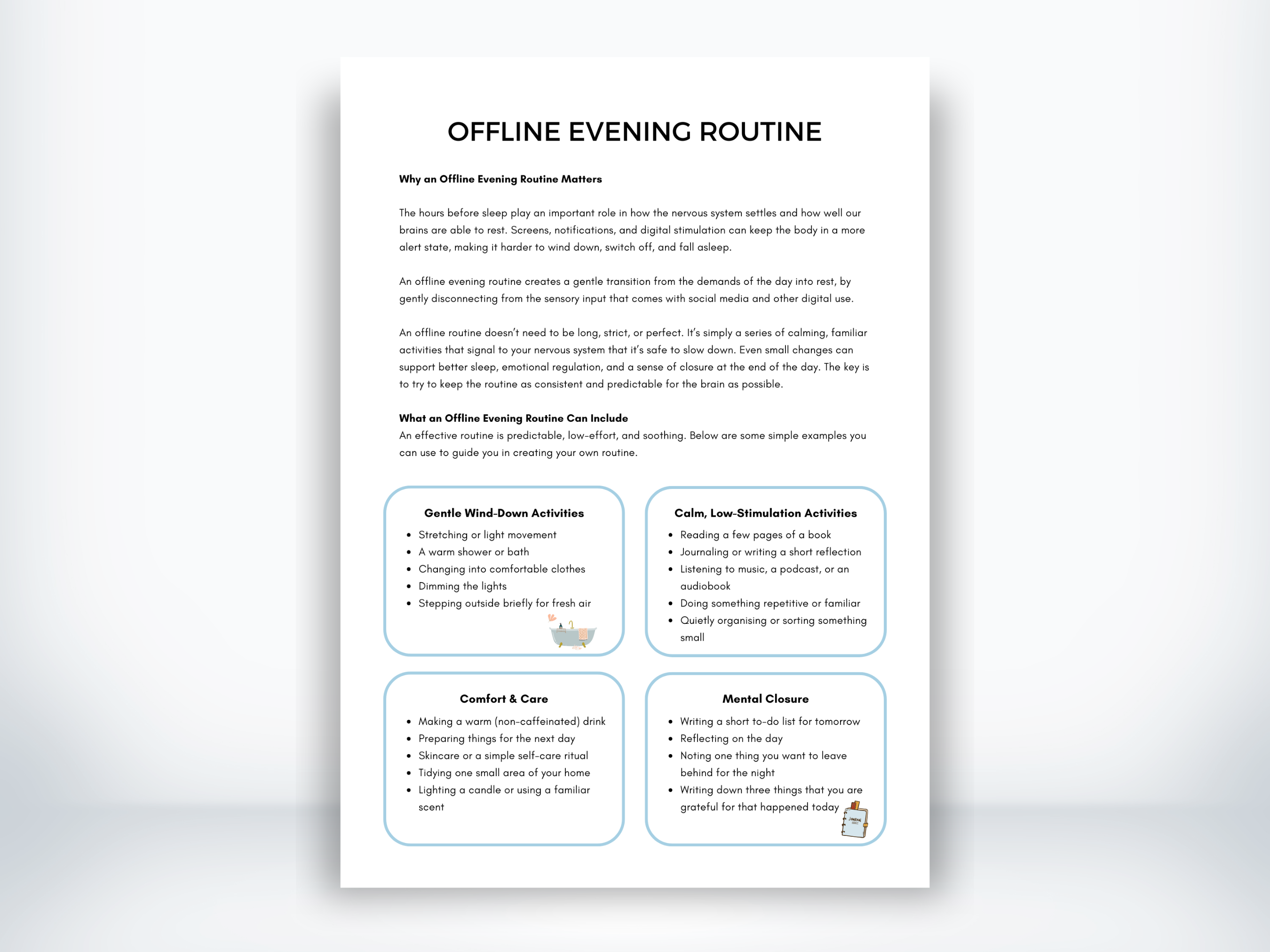 Offline Evening Routine Worksheet (PDF) | My Thriving Mind