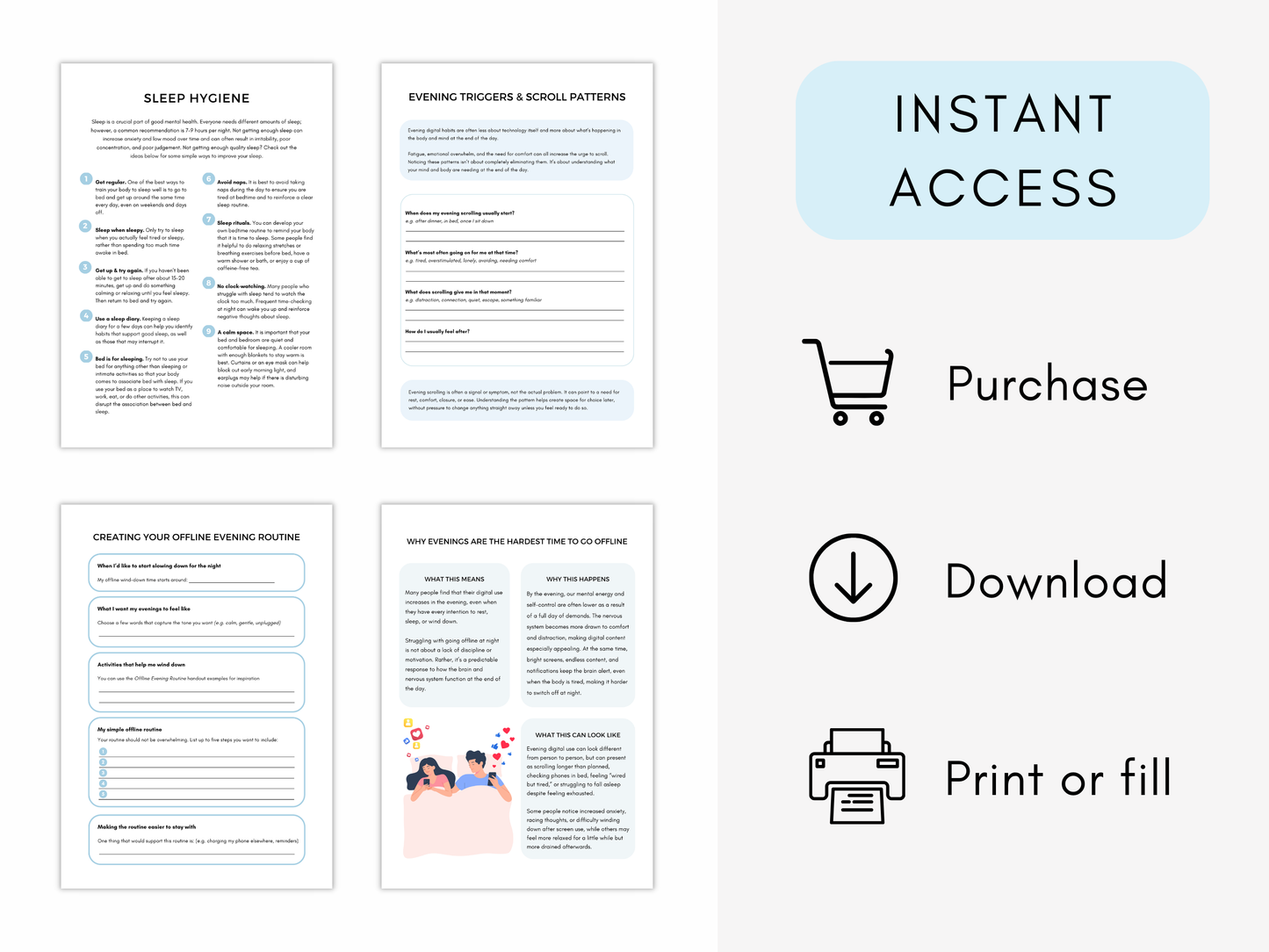 Offline Evening Routine & Digital Wellbeing Worksheets