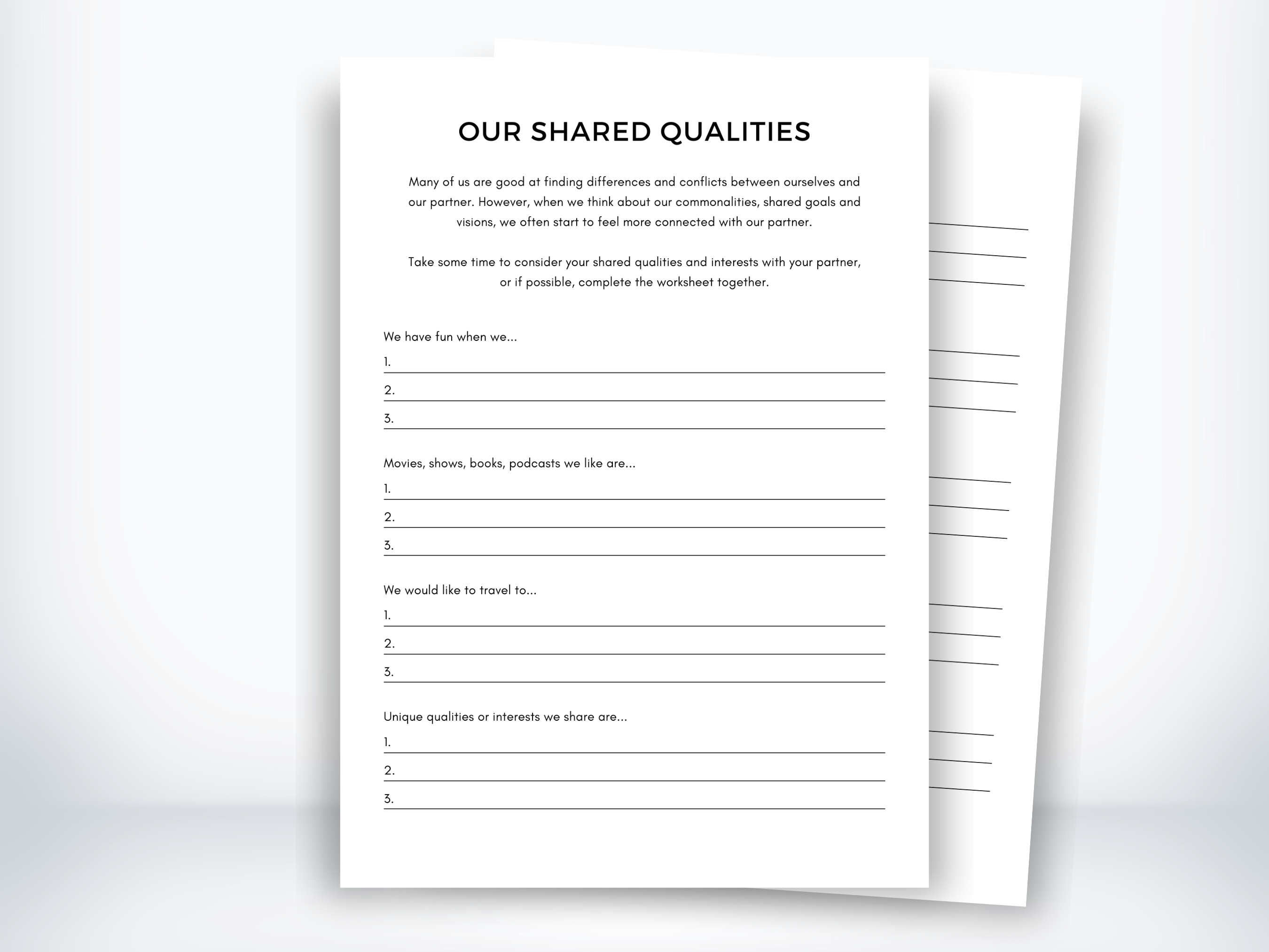 Discover shared qualities as a couple.