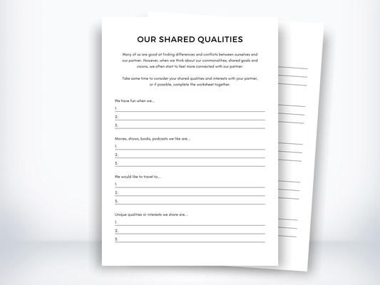 Our Shared Qualities As a Couple Worksheet PDF