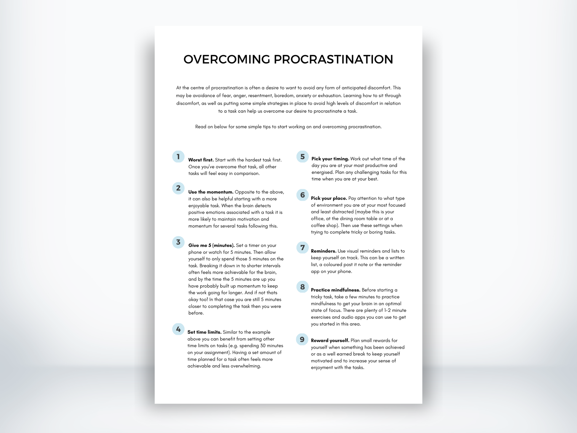 Overcoming Procrastination Worksheet PDF