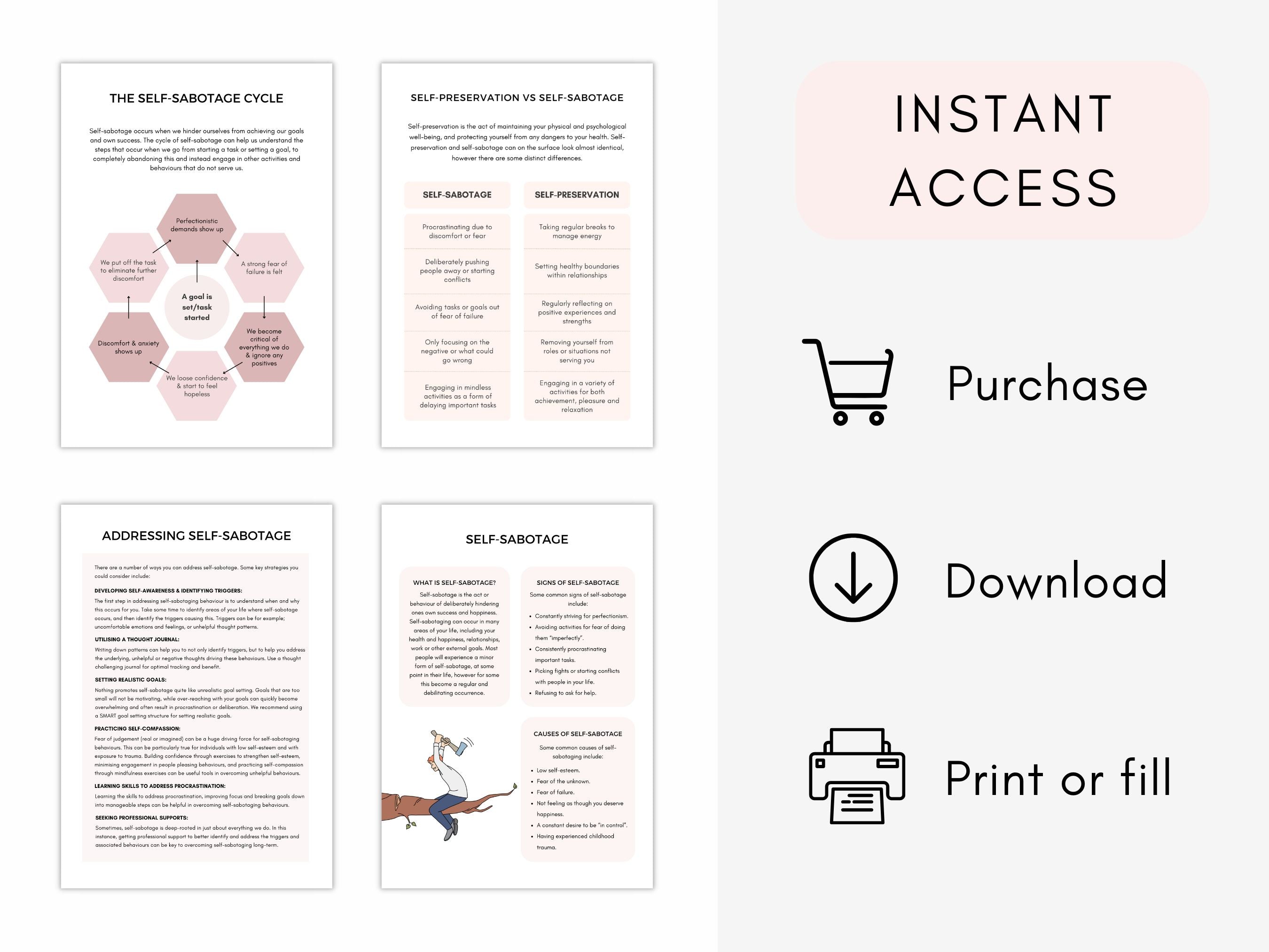 Overcoming Self-Sabotage Worksheets | My Thriving Mind
