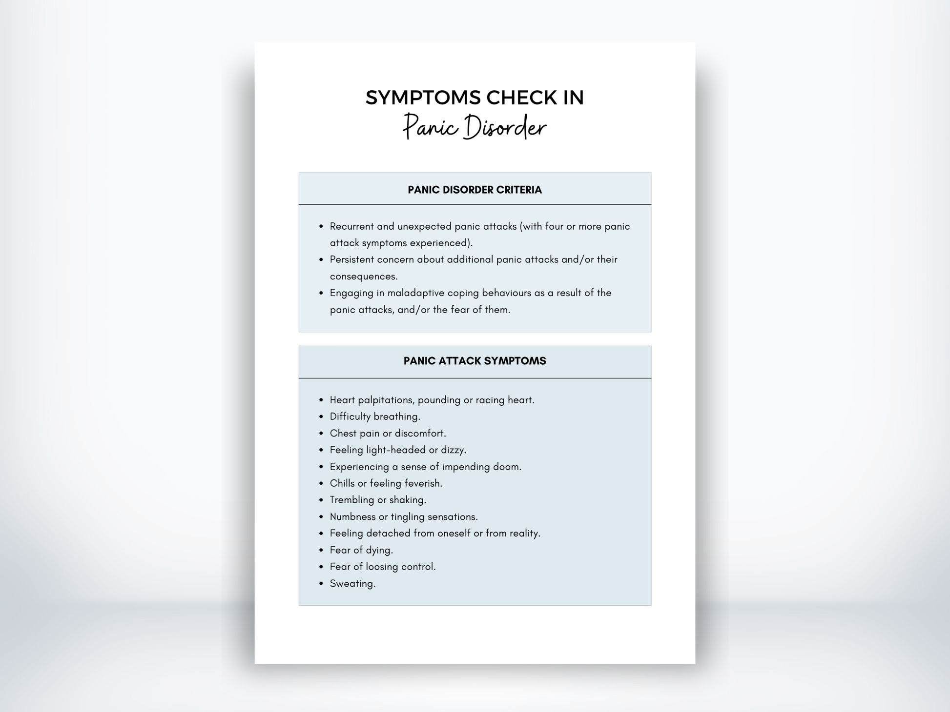 Panic Disorder Symptoms PDF