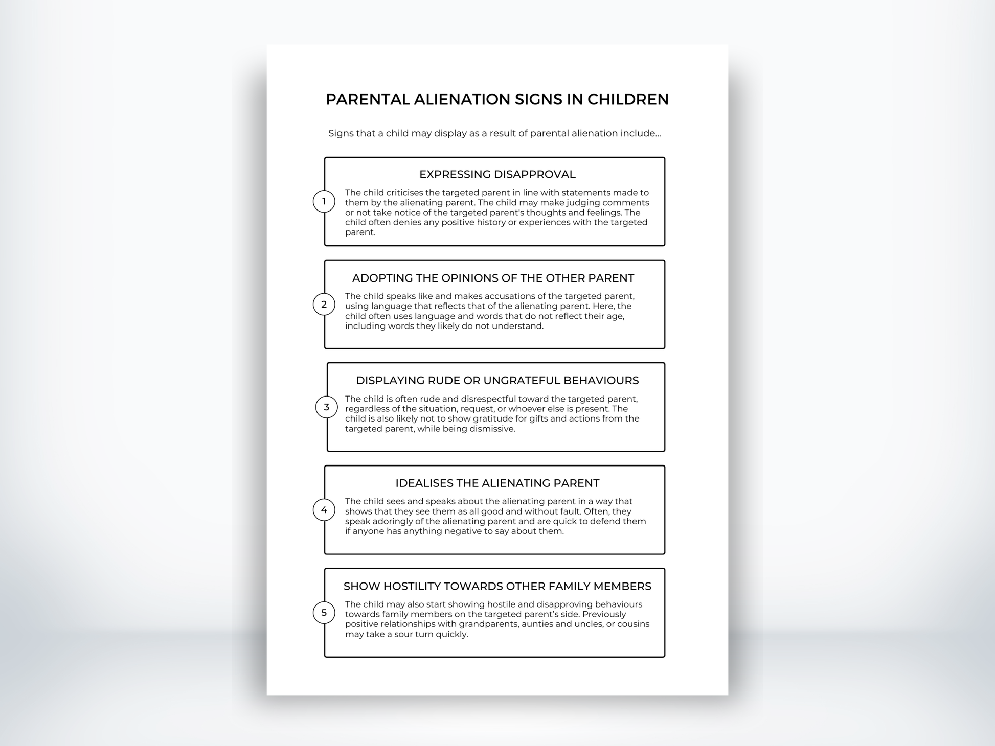 Parental Alienation Signs In Children Worksheet PDF