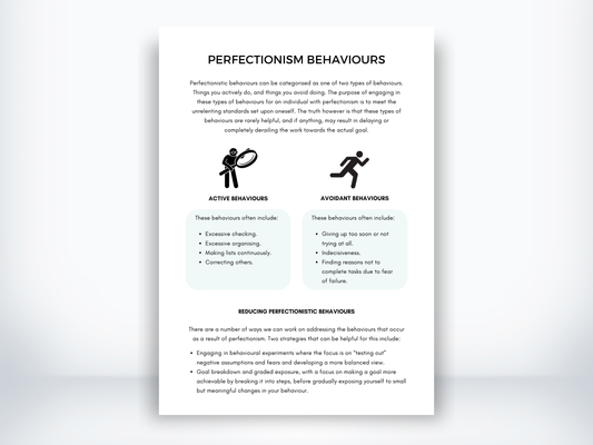 Perfectionism Behaviours Worksheet PDF