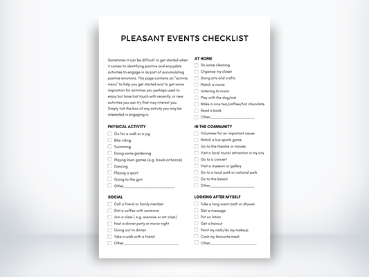 Pleasant Events Checklist PDF