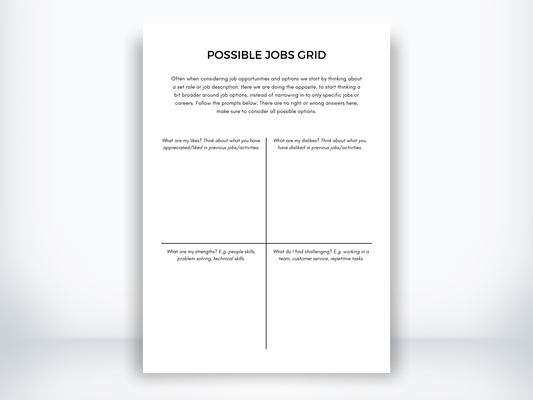 Possible Jobs Grid Worksheet PDF