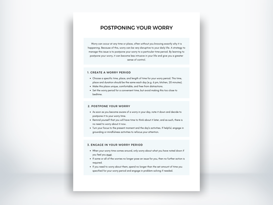 Postponing Your Worry Worksheet PDF