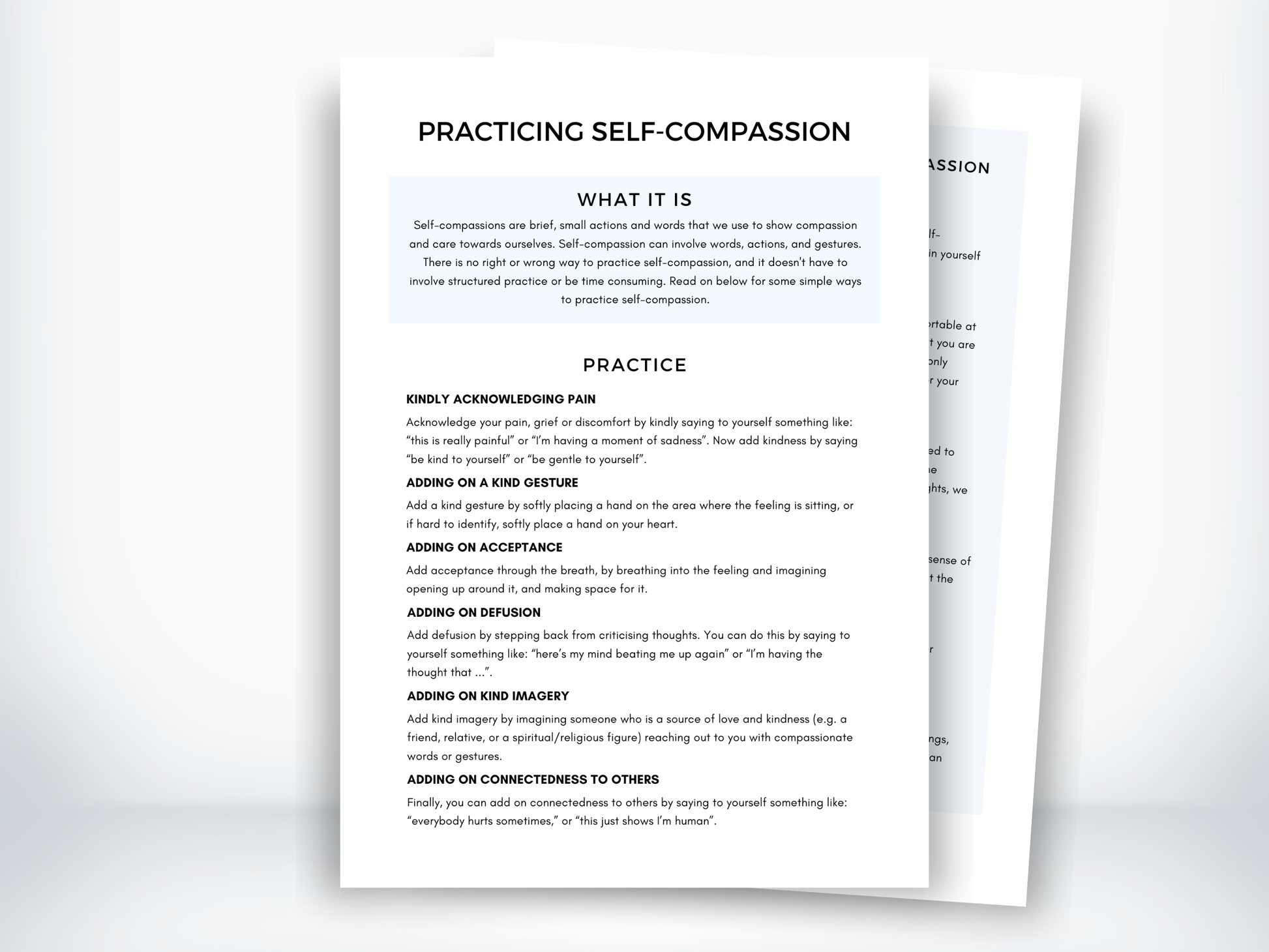 Practicing Self-Compassion Worksheet PDF
