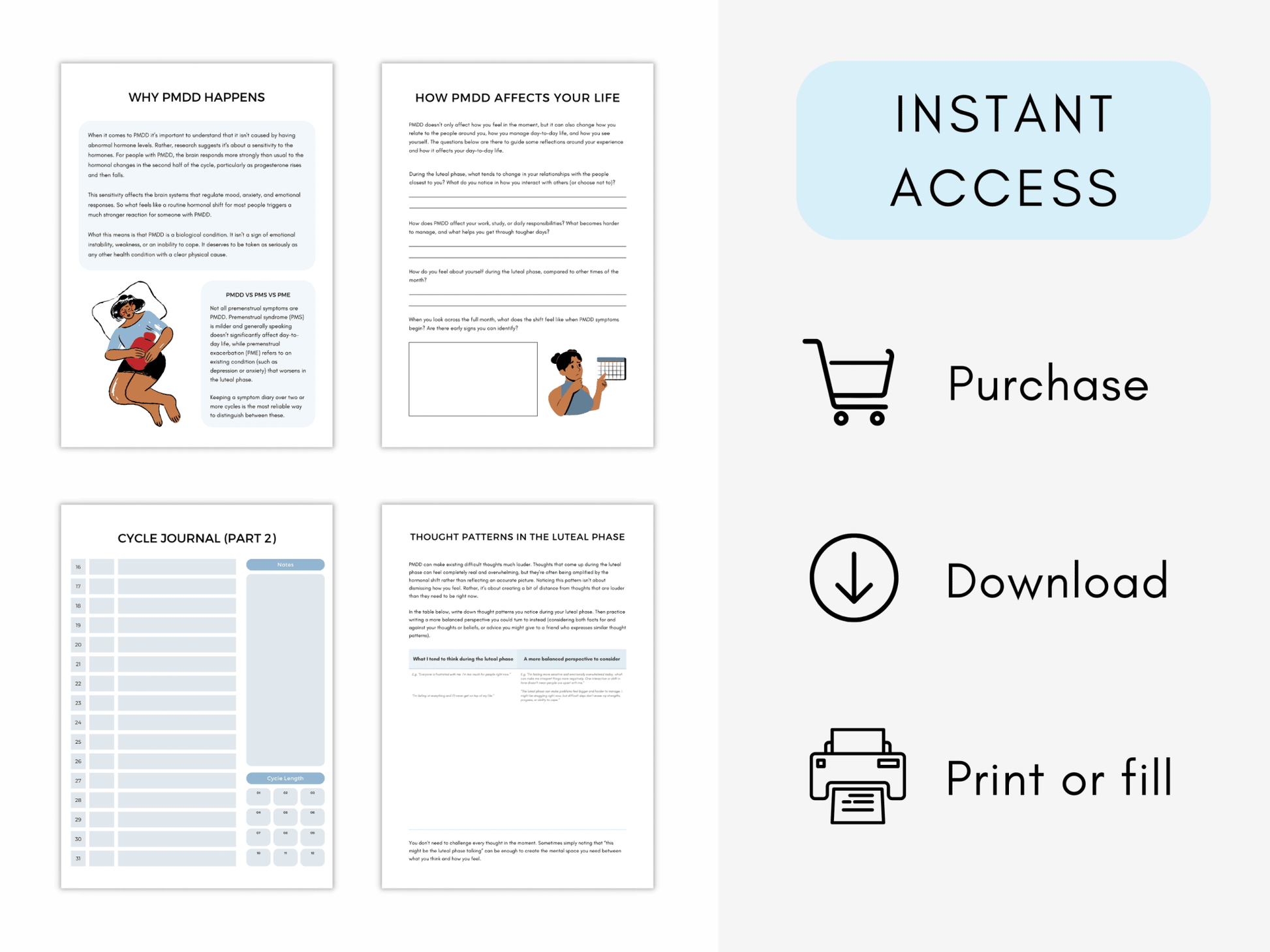 Premenstrual Dysphoric Disorder (PMDD) Worksheets - My Thriving Mind