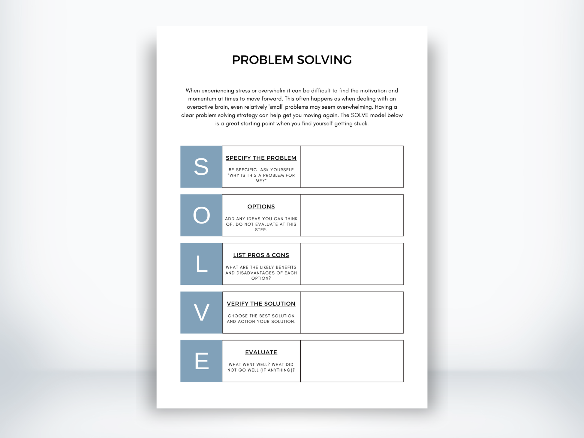 Problem Solving - SOLVE Grid Worksheet PDF