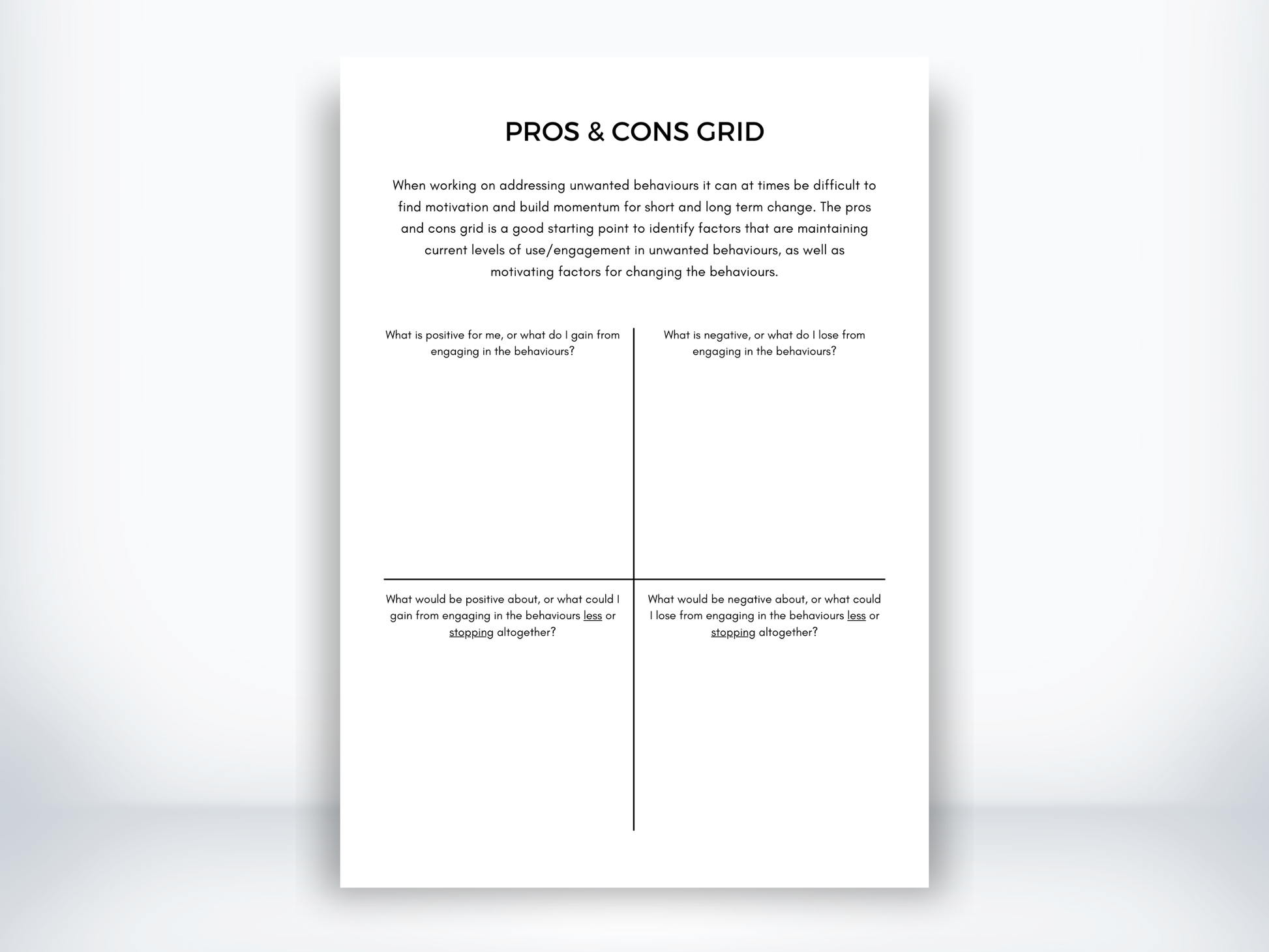Pros & Cons Grid for Problem Solving Worksheet PDF