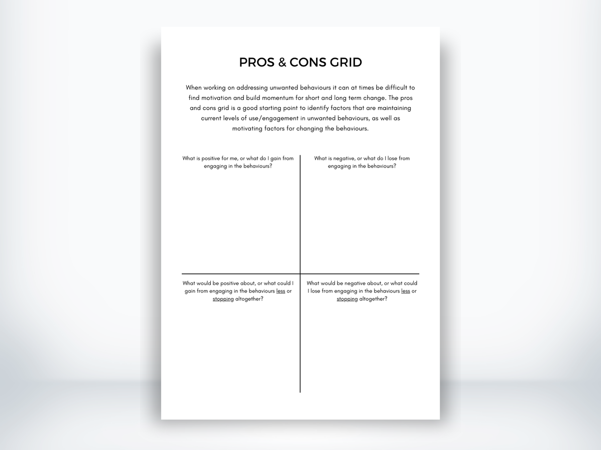 Pros & Cons Grid for Problem Solving Worksheet PDF – My Thriving Mind