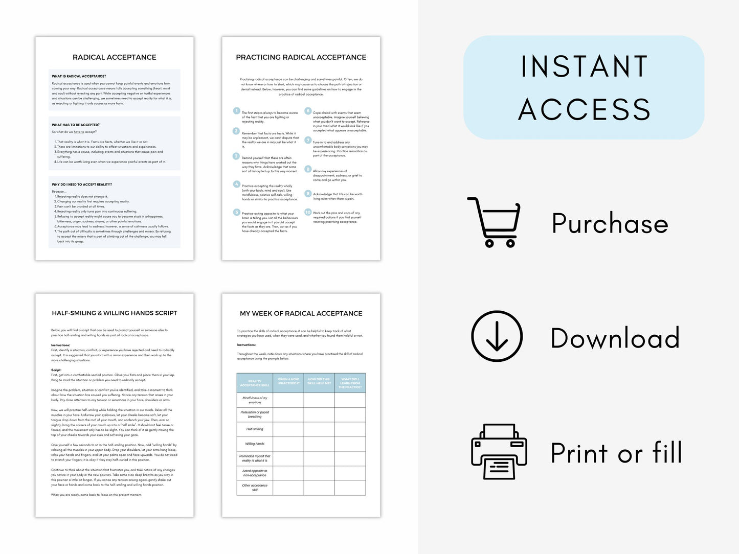 Radical Acceptance Therapy Worksheets