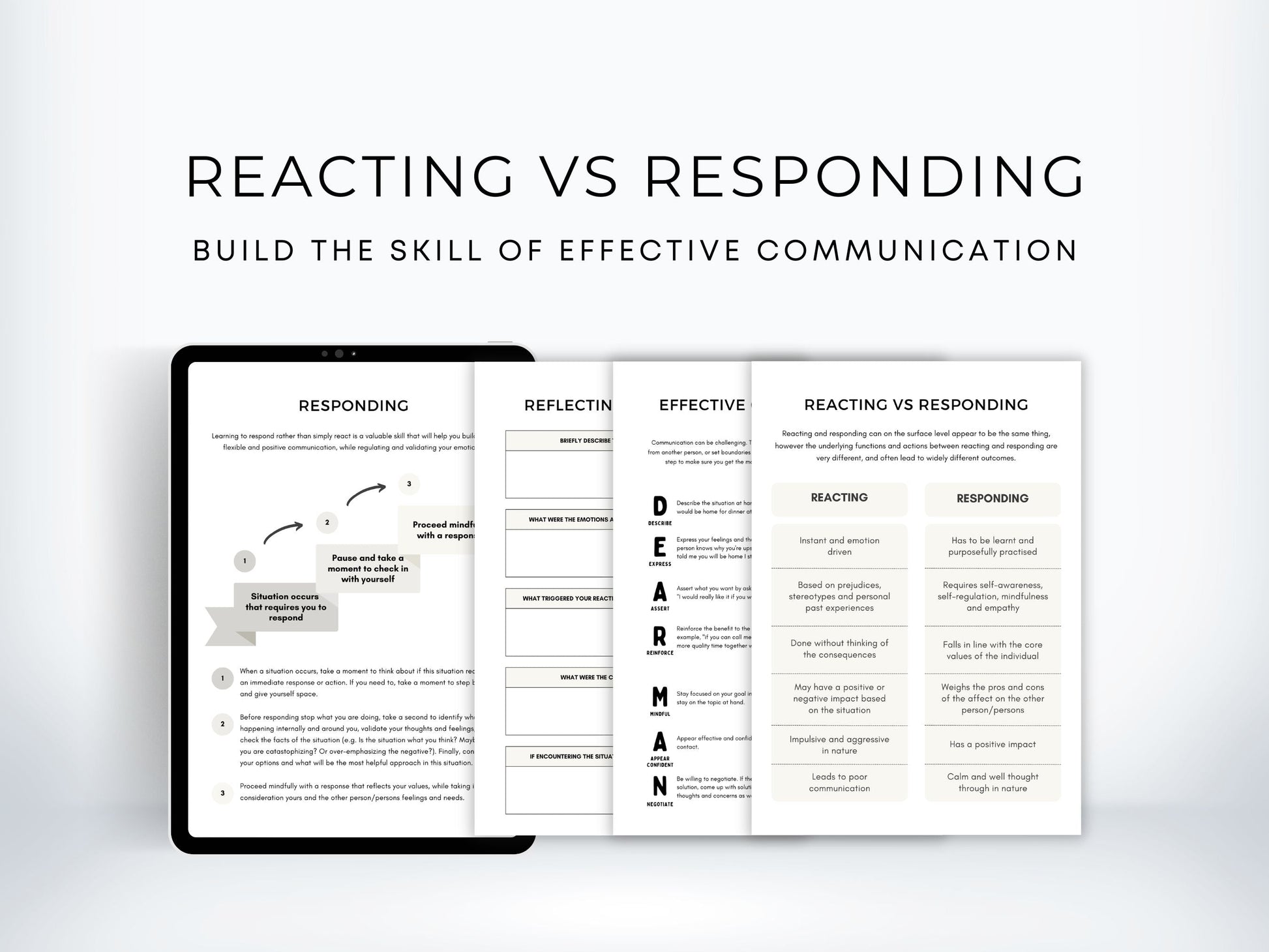 Reacting vs Responding Worksheets PDF