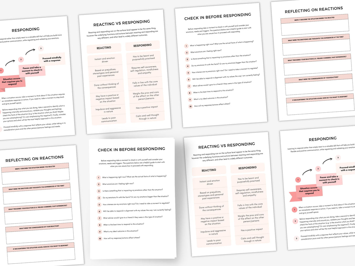 Reacting vs Responding Worksheets | My Thriving Mind