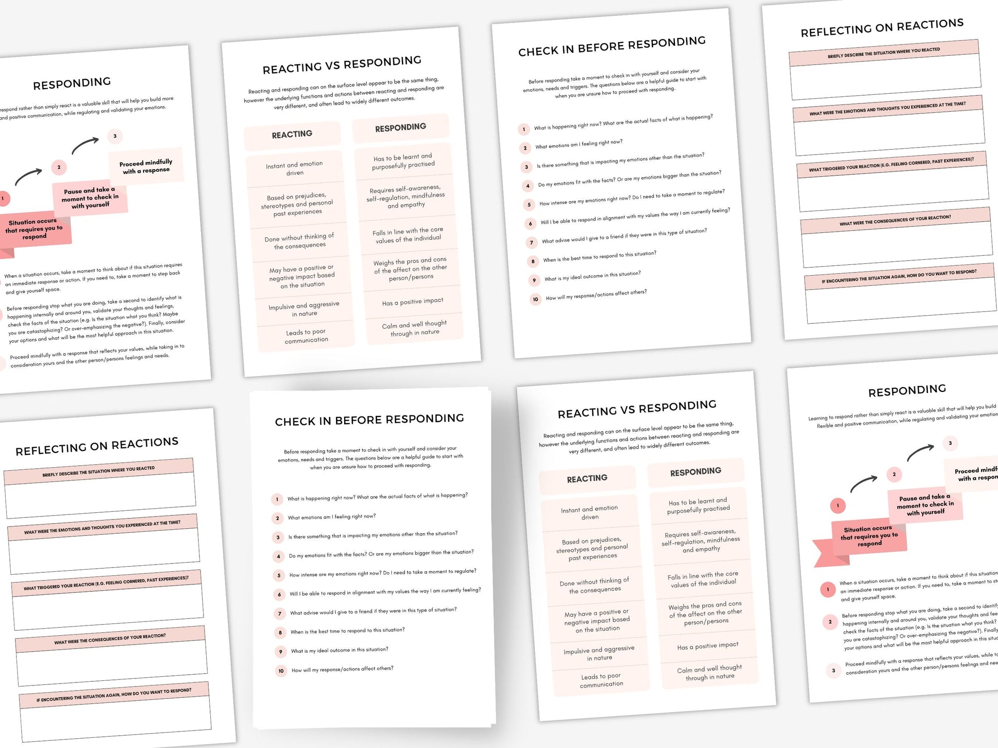 Reacting vs Responding Worksheets PDF