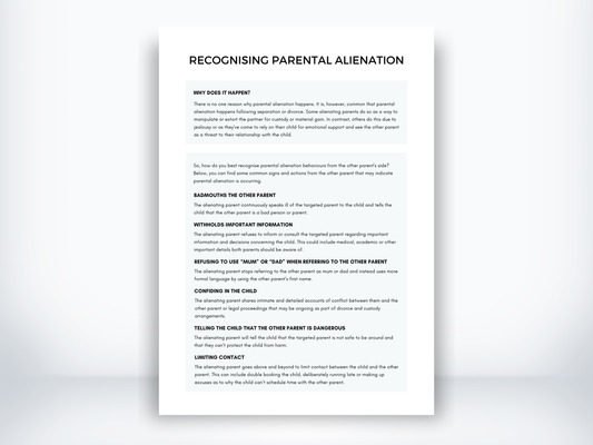 Recognising Parental Alienation Worksheet PDF