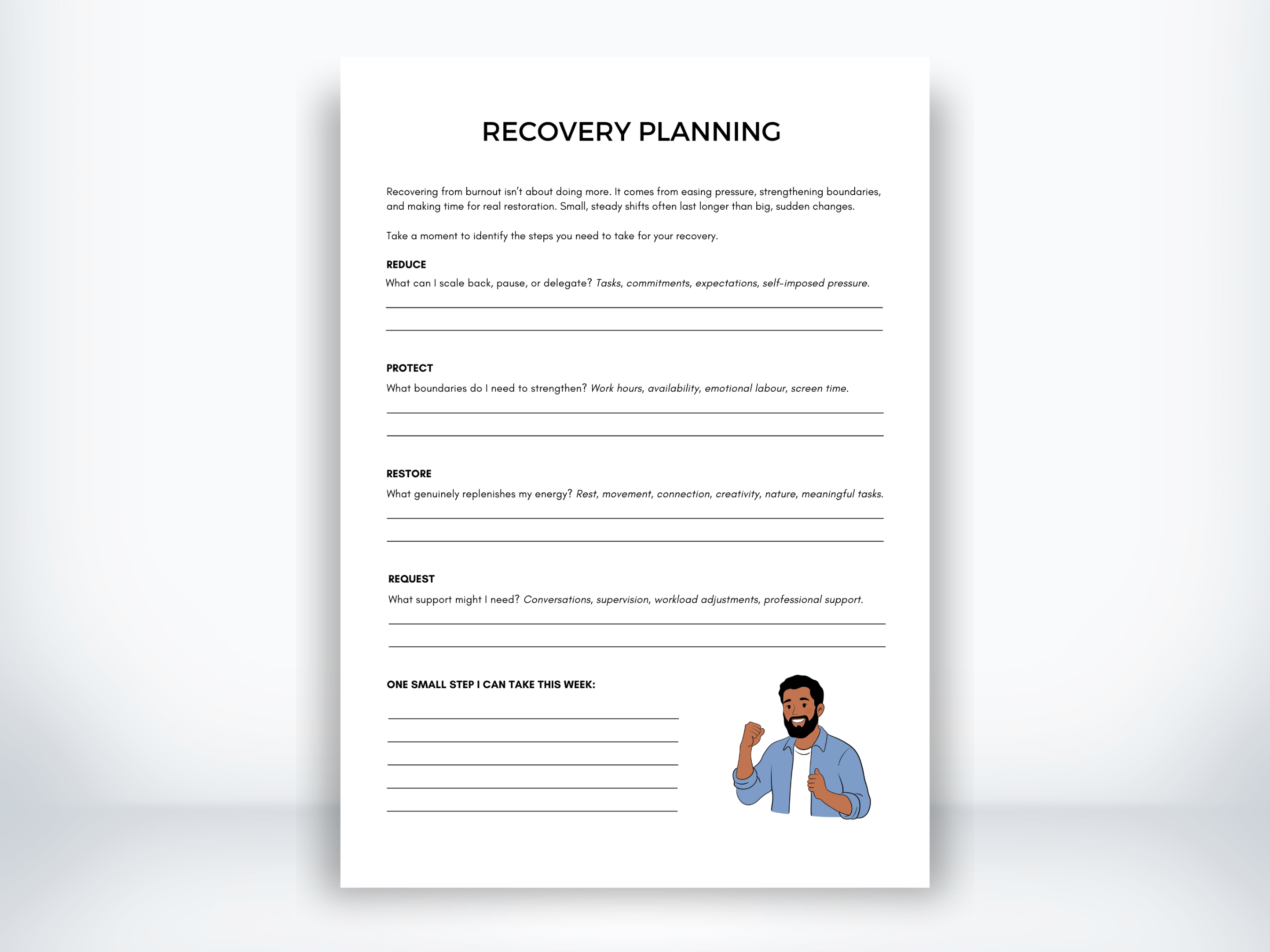 Recovery Planning Worksheet (PDF) | My Thriving Mind