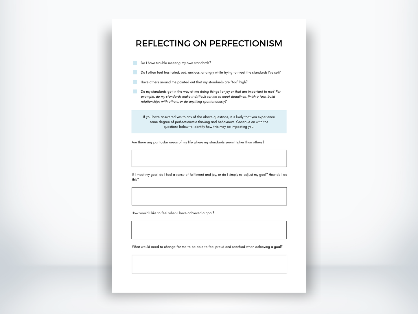 Reflecting On Perfectionism Worksheet PDF