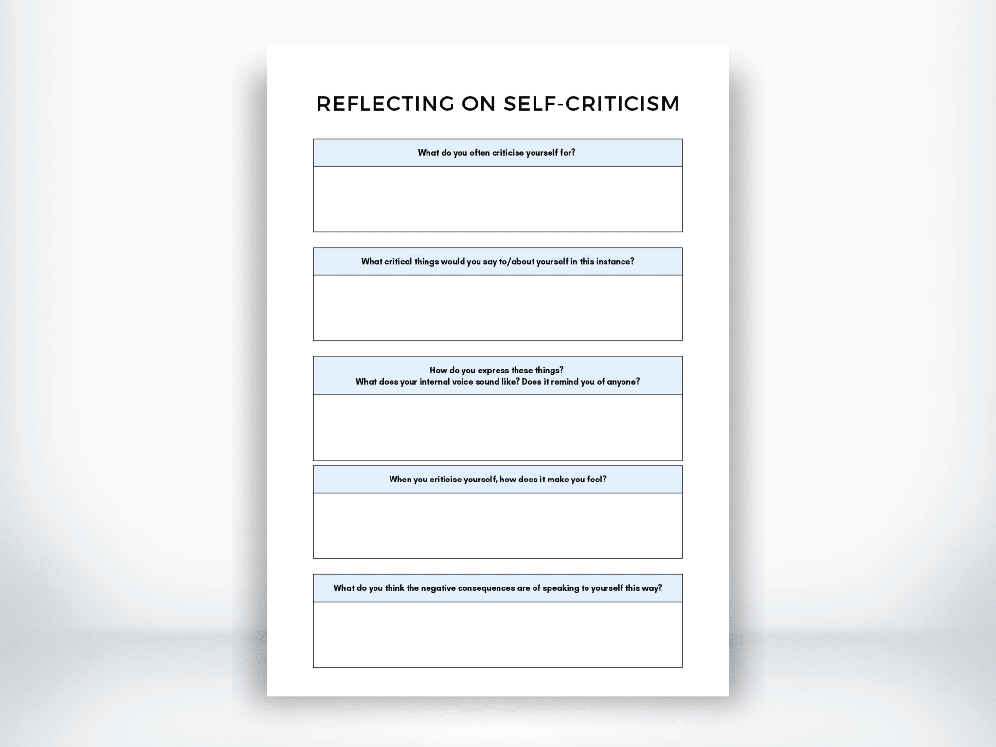 Criticism Worksheet Reflecting On Self-Criticism Worksheet (PDF) | My Thriving Mind
