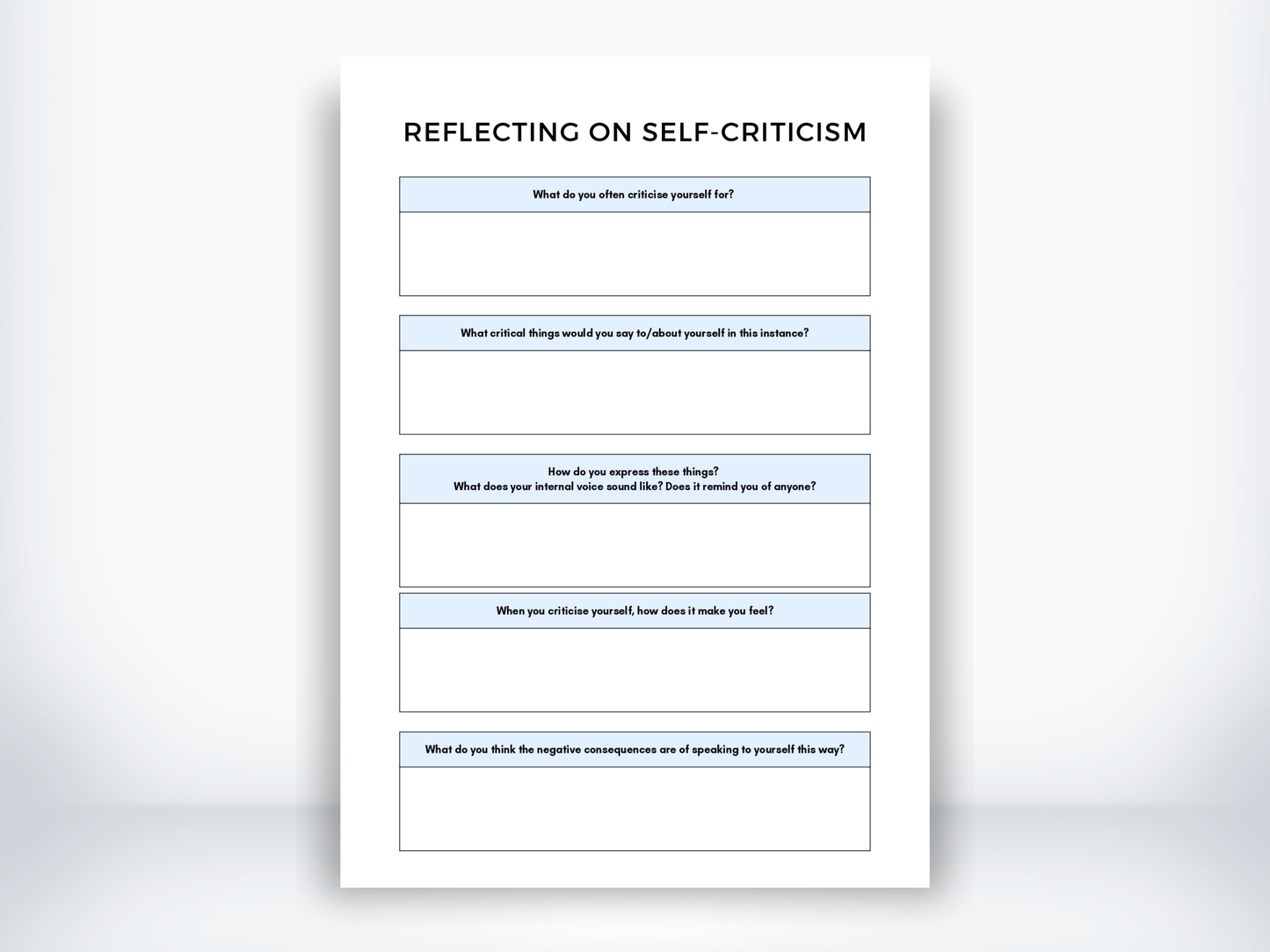 Reflecting On Self-Criticism Worksheet PDF
