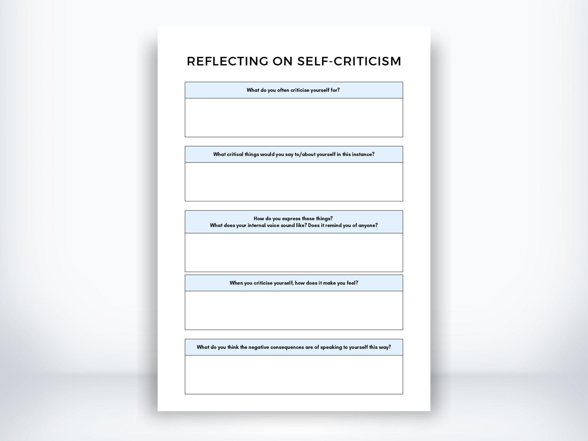 Reflecting On Self-Criticism Worksheet PDF