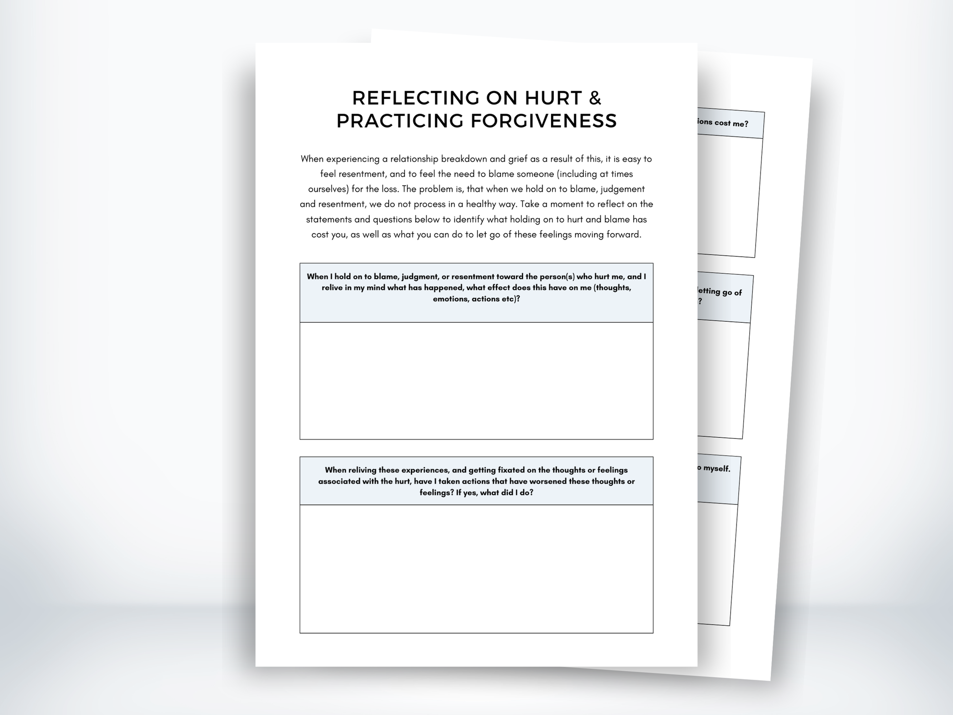 Reflecting On Hurt and Practicing Forgiveness After a Relationship Breakdown Worksheet PDF