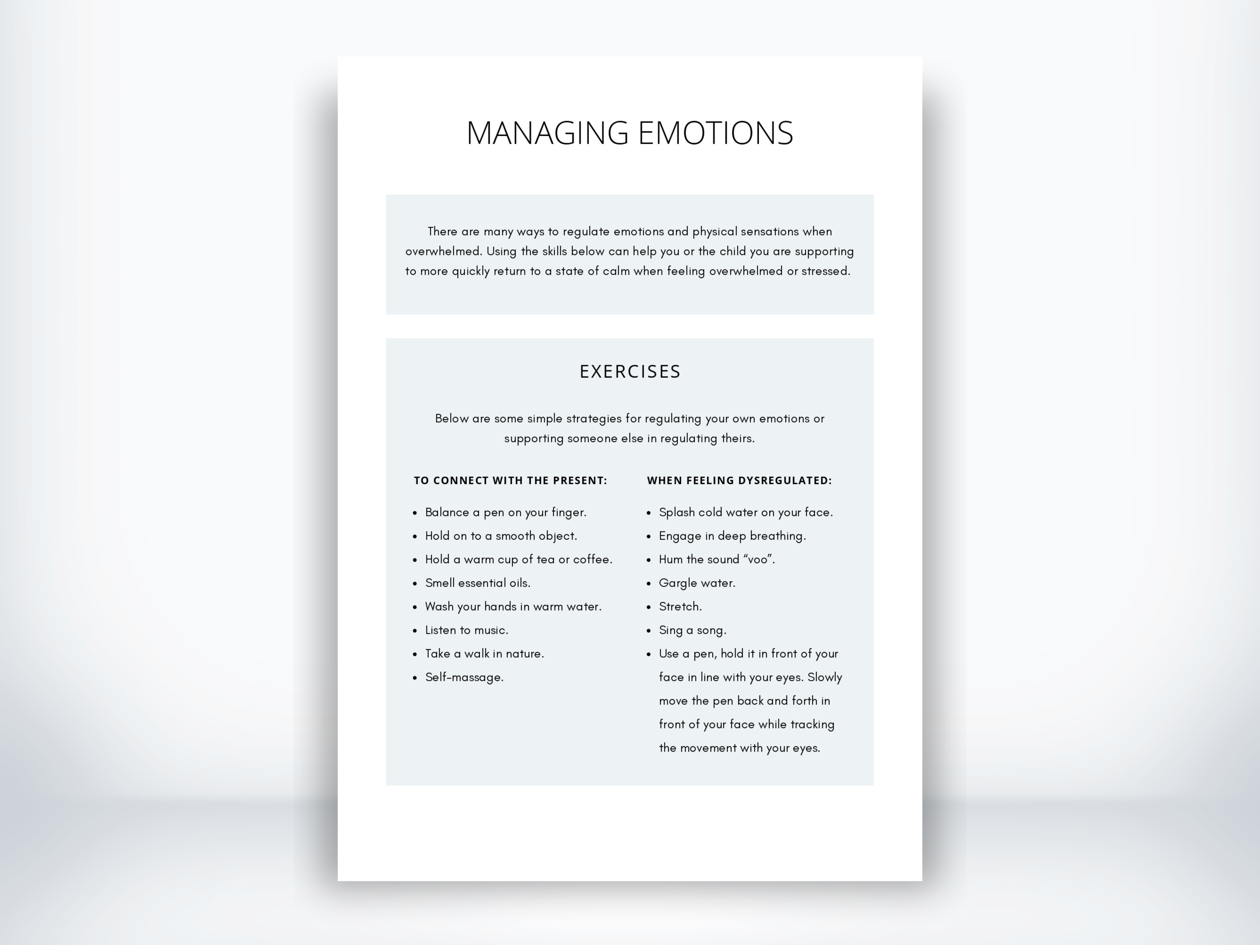 Regulating Emotions Worksheet (PDF) | My Thriving Mind