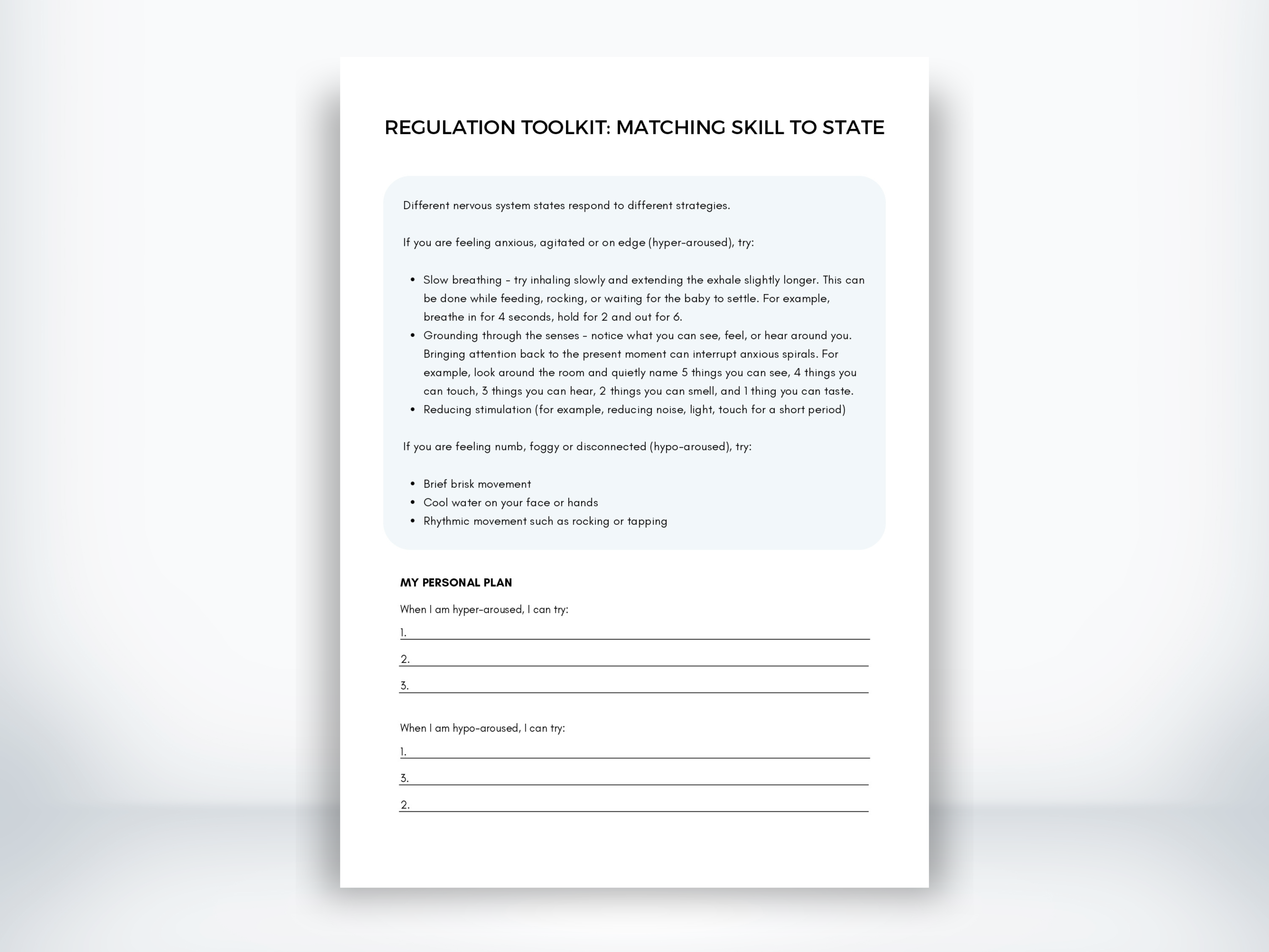 Regulation Toolkit - Matching Skill To State Worksh | My Thriving Mind