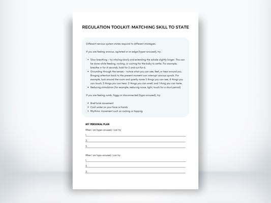 Regulation Toolkit - Matching Skill To State Worksheet PDF