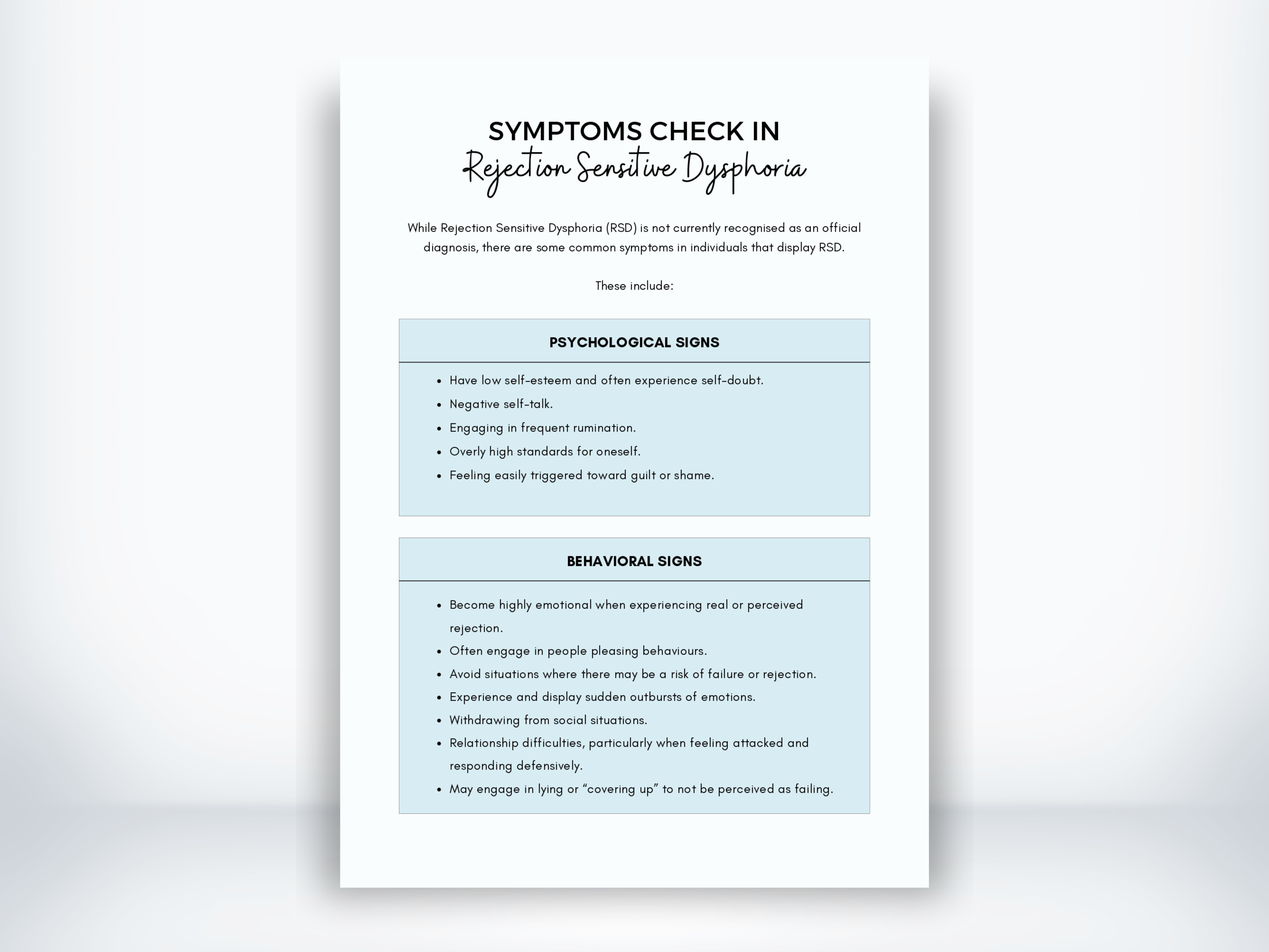 Rejection Sensitive Dysphoria Symptoms PDF – My Thriving Mind