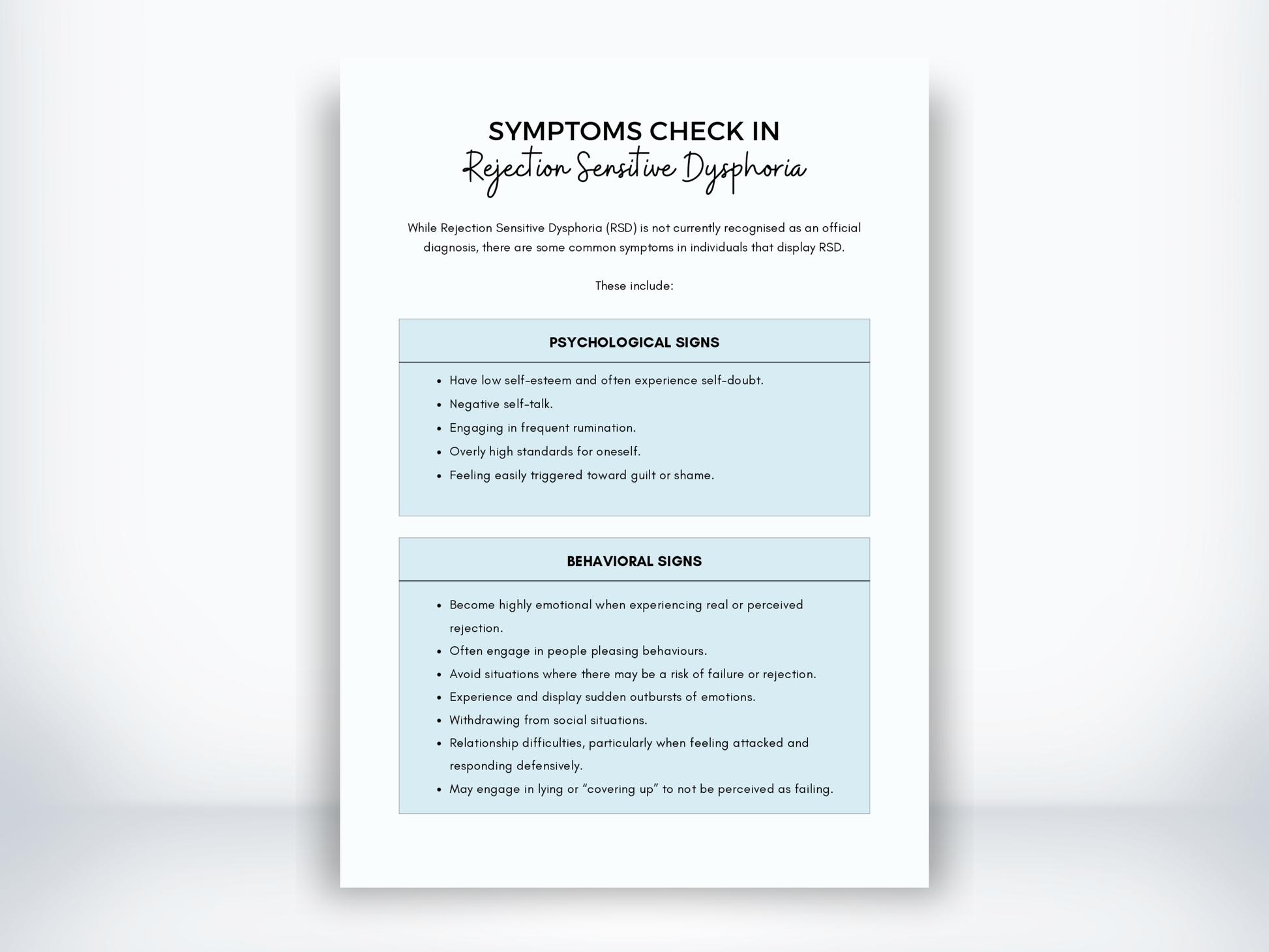 Rejection Sensitive Dysphoria Symptoms PDF