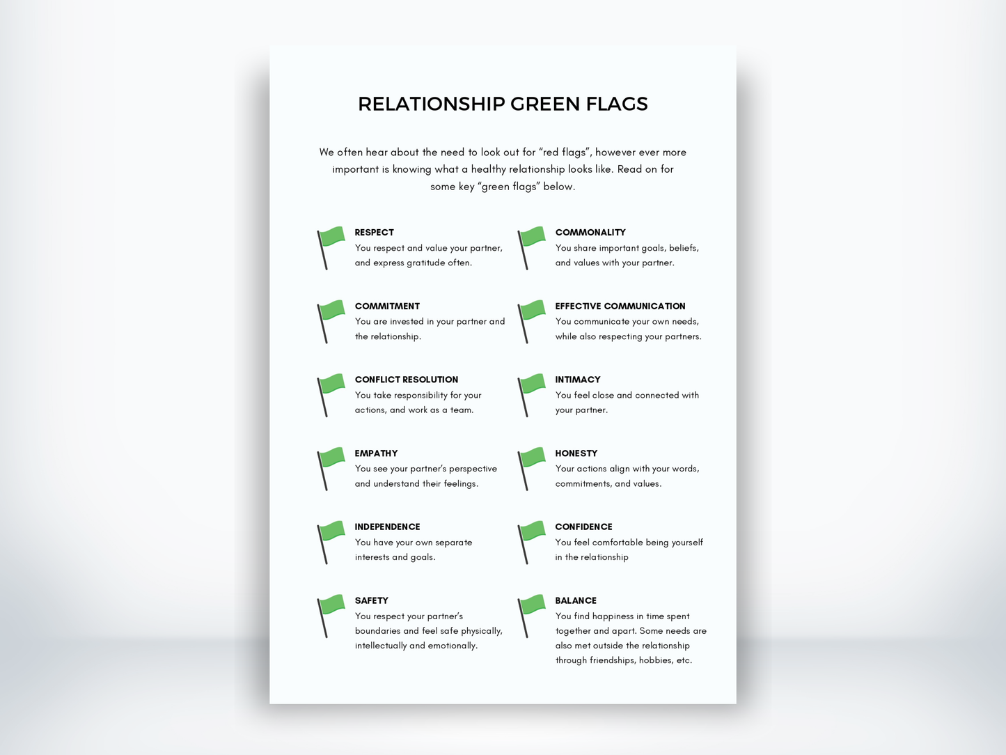 Relationship Green Flags - The Signs of a Healthy Relationship PDF