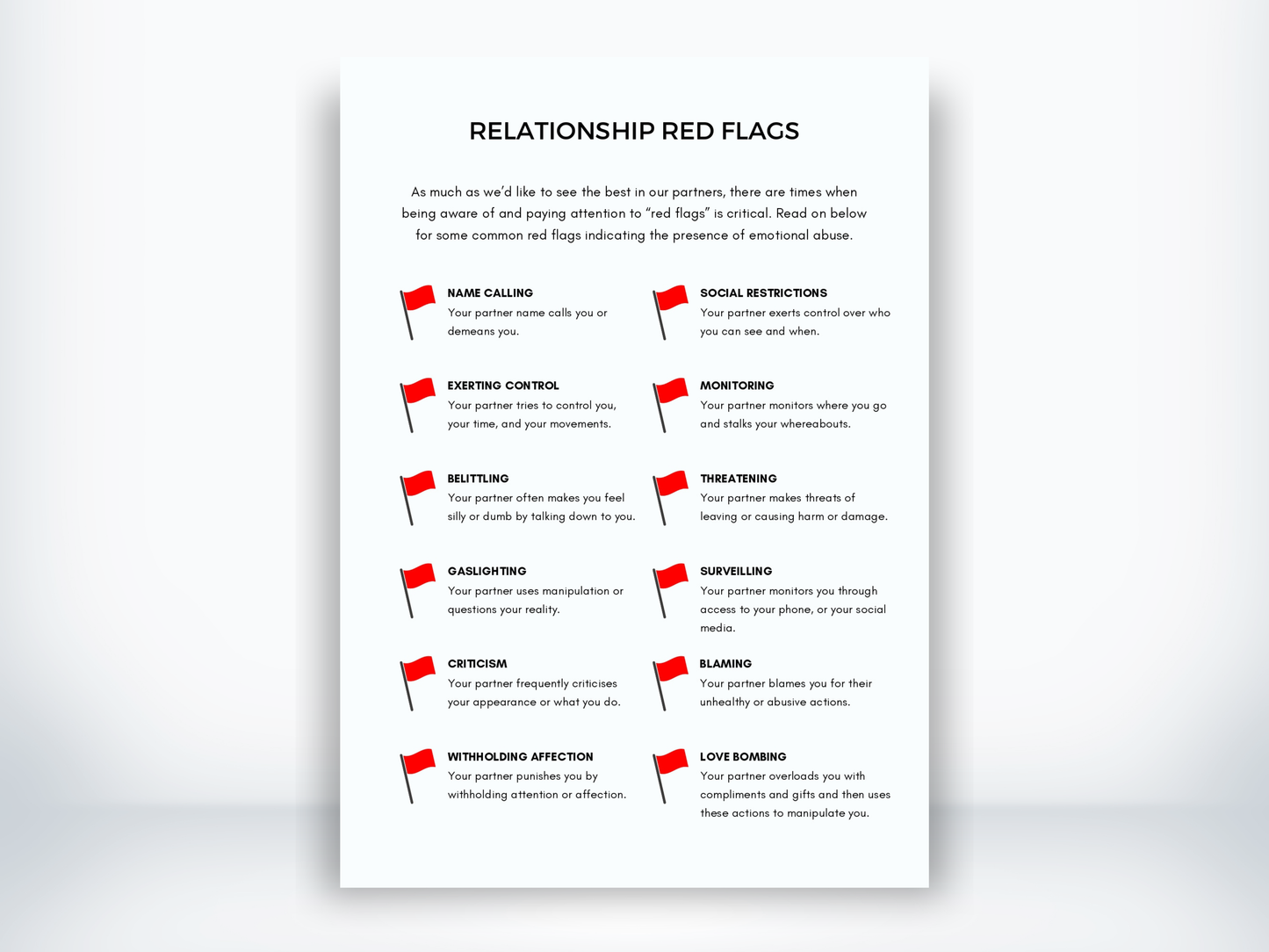 Relationship Red Flags Handout PDF