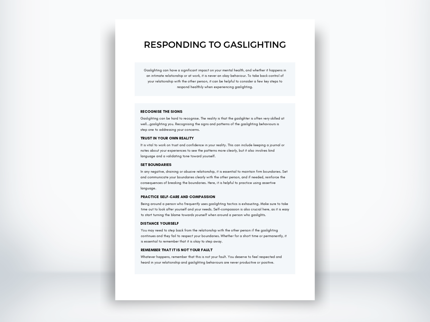 Responding To Gaslighting Worksheet PDF