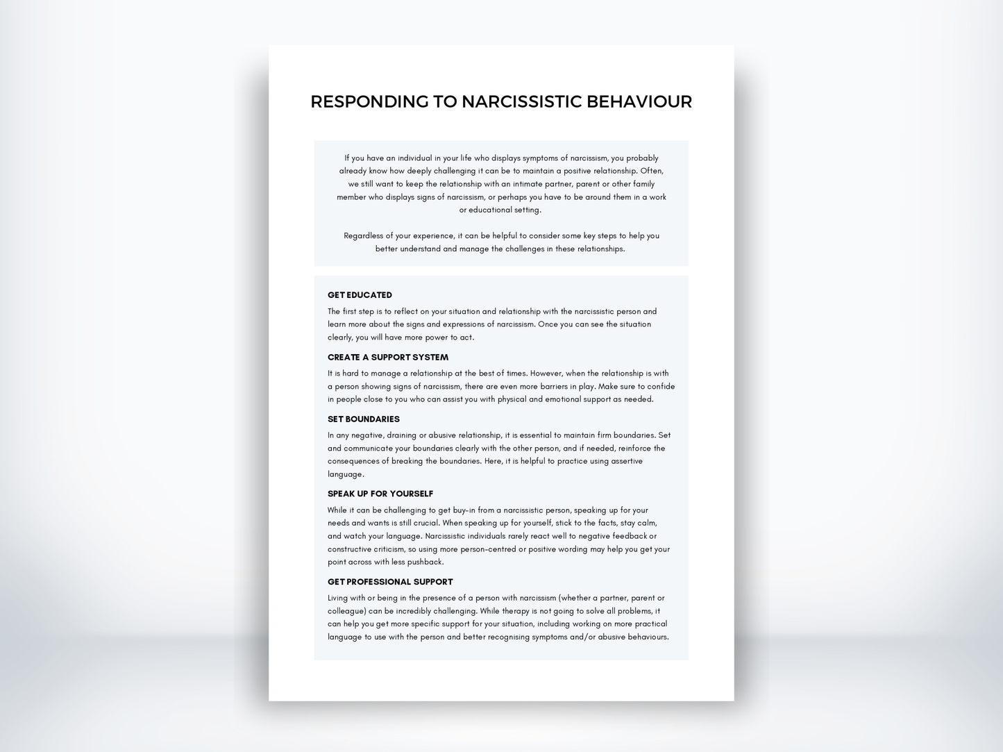 Responding To Narcissistic Behaviour Worksheet PDF
