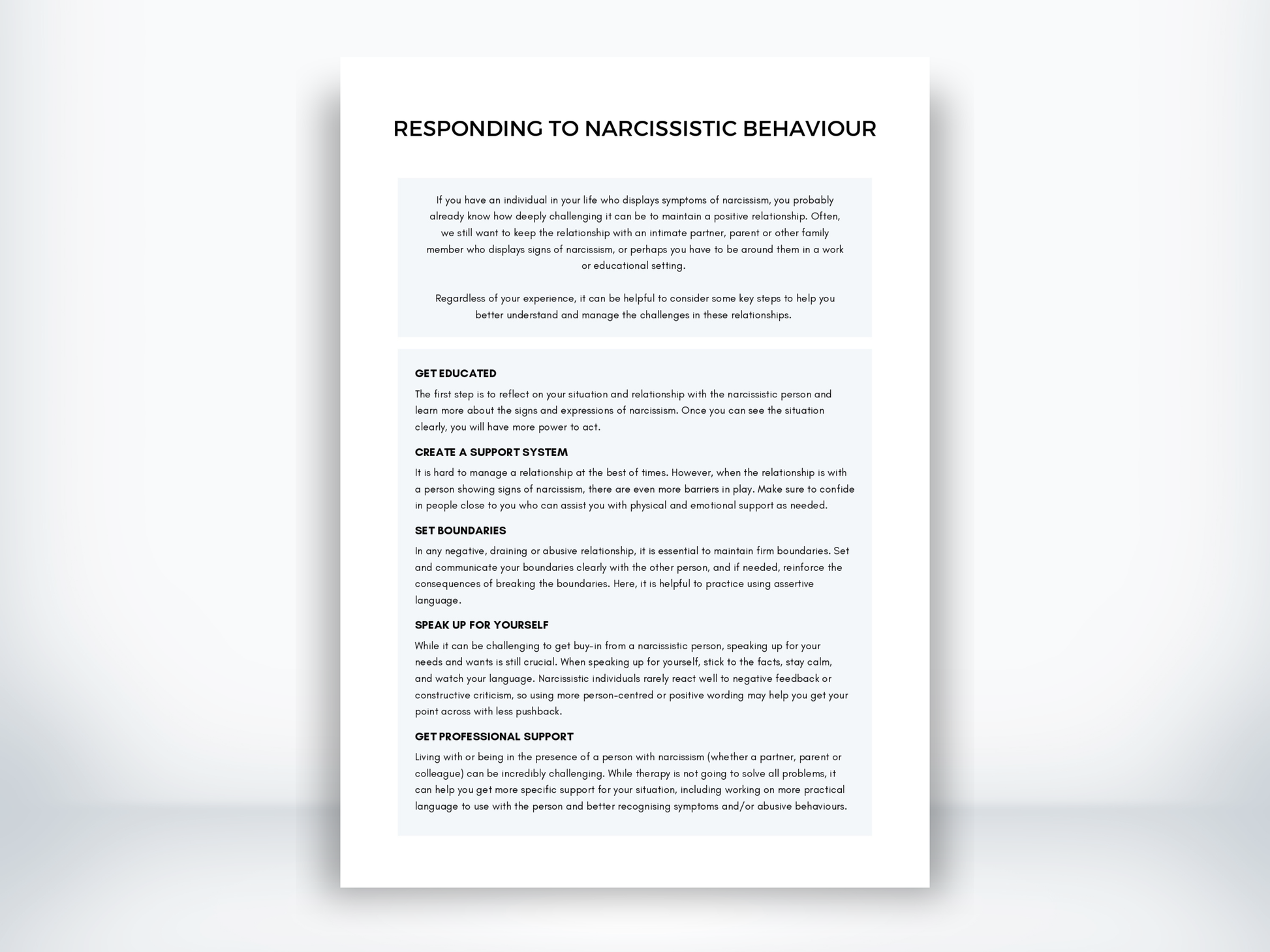 Responding To Narcissistic Behaviour Worksheet PDF
