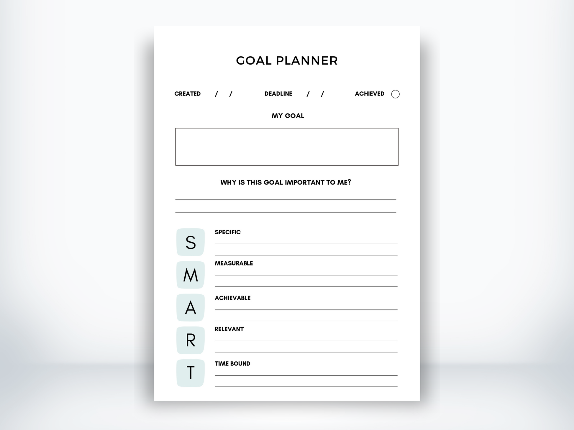 SMART Goal Planner Worksheet PDF