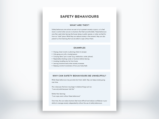 Safety Behaviours Worksheet PDF