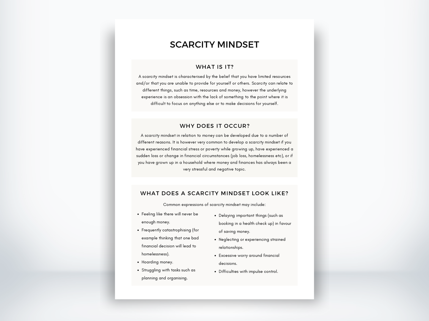 Scarcity Mindset Worksheet PDF