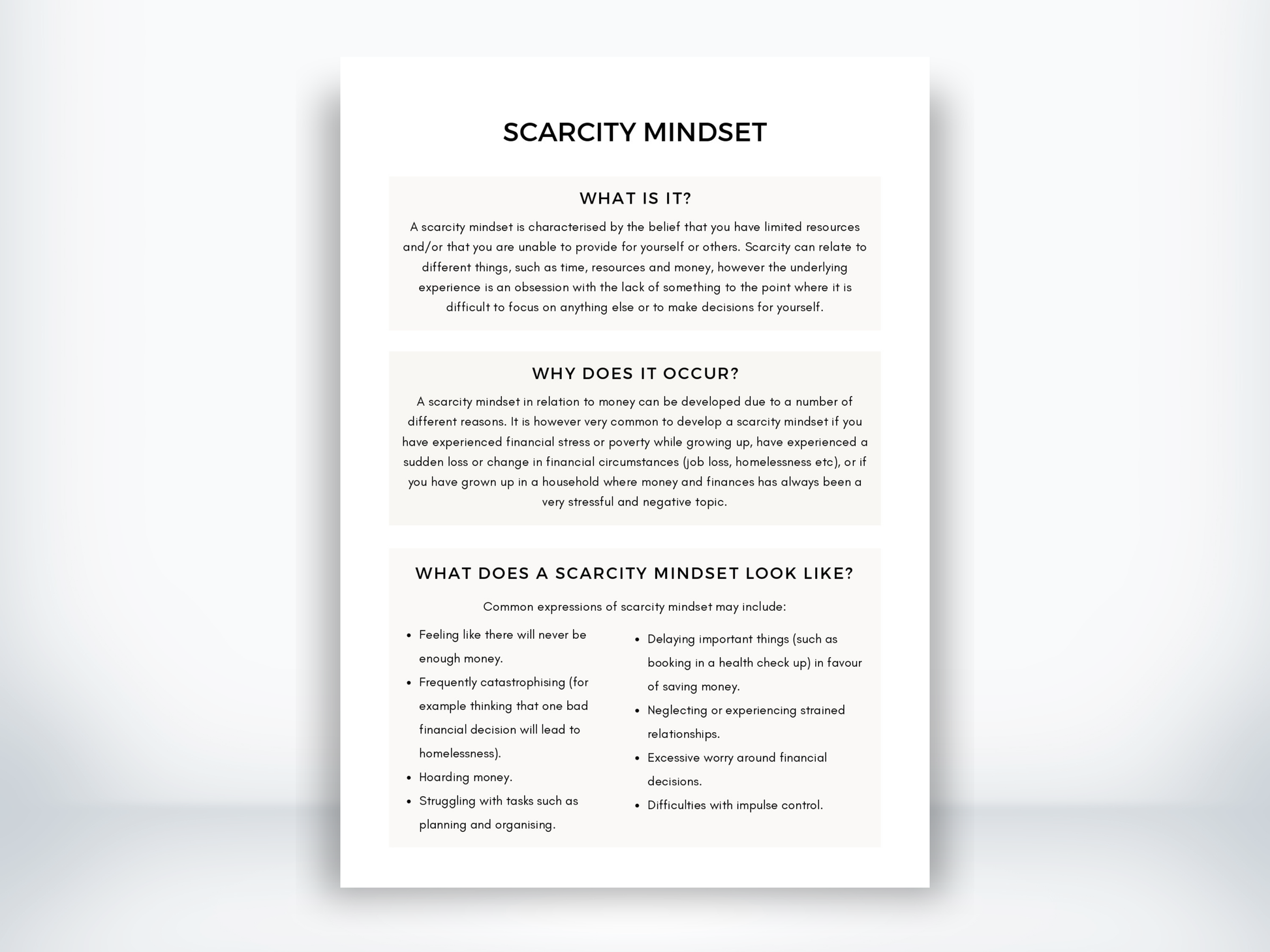 Scarcity Mindset Worksheet PDF