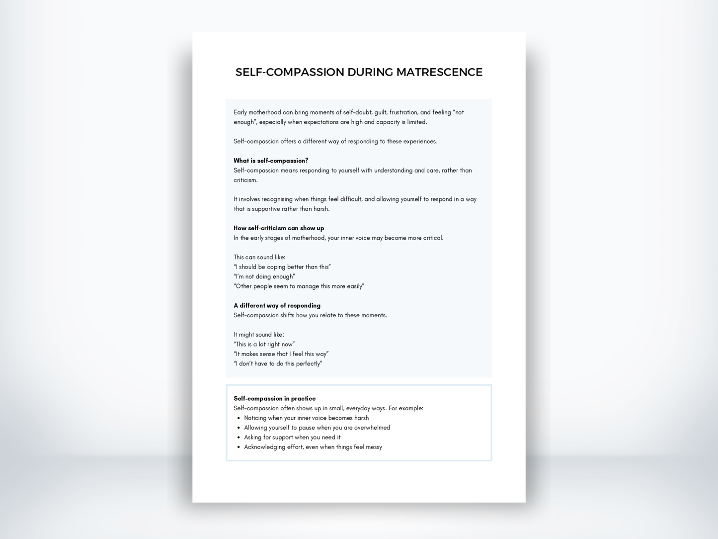 Self-Compassion During Matrescence Worksheet PDF